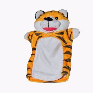 Tiger Hand Puppet 8 Inch Orange Striped Plush Stuffed Animal Toy Pretend Play
